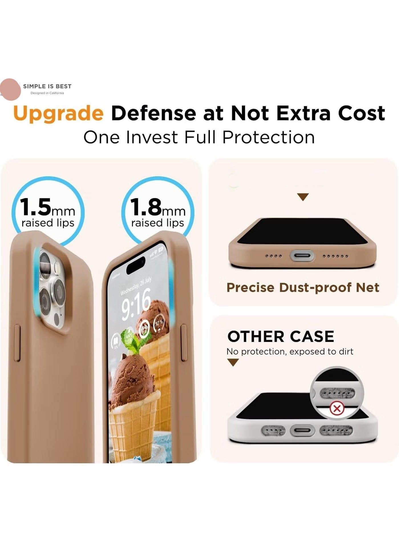 Compatible with iPhone 16 Pro Max Case 6.9 Inch Slim Liquid Silicone 4 Layers Soft Gel Rubber Shockproof Protective Phone Case with Anti Scratch Microfiber Lining (Milk Tea) Cases & Covers (٥)