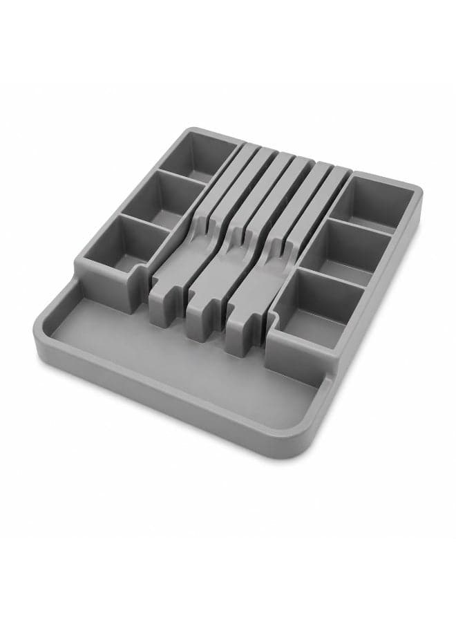 2-Tier Drawer Organiser, 9-Compartment Plastic Cutlery and Knife Tray, Grey (٣)