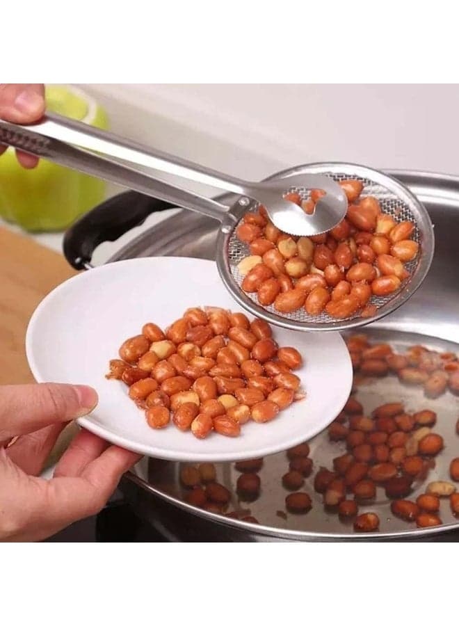 Multi-Purpose Stainless Steel 2-in-1 Strainer Spoon with Tongs – Hot Oil Skimmer, Frying and Grilling Tool for Safe Food Handling, 29 cm Colanders & Food Strainers (3)