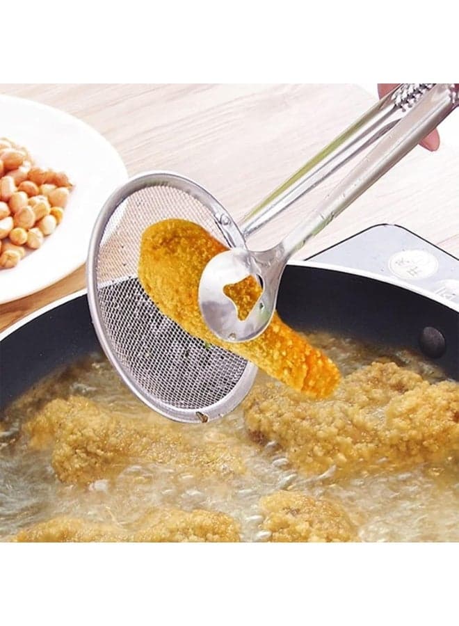 Multi-Purpose Stainless Steel 2-in-1 Strainer Spoon with Tongs – Hot Oil Skimmer, Frying and Grilling Tool for Safe Food Handling, 29 cm Colanders & Food Strainers (5)