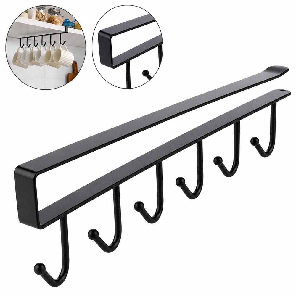 Under Shelf Kitchen Cabinet Cup Hanger with 6 Hanging Hooks - 1-29 Cabinet Organizers
