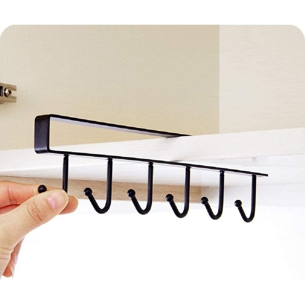 Under Shelf Kitchen Cabinet Cup Hanger with 6 Hanging Hooks - 1-29 Cabinet Organizers (٤)