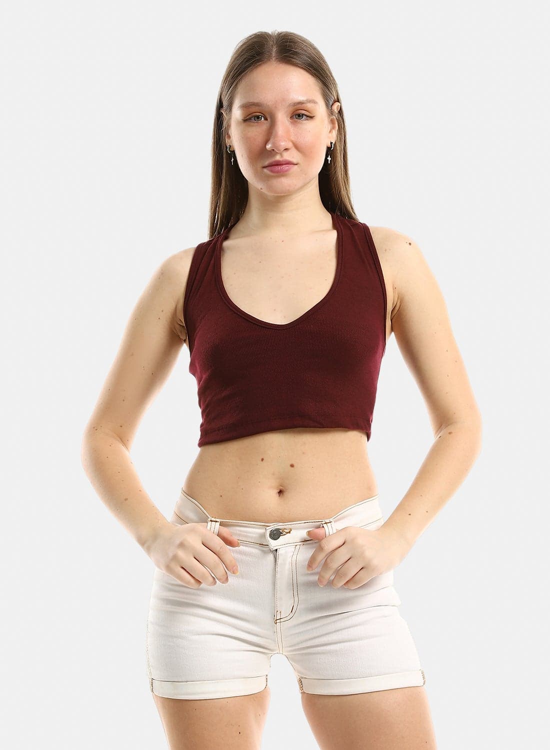 Slim Fit Solid Sleeveless Cropped Top Crop Tops