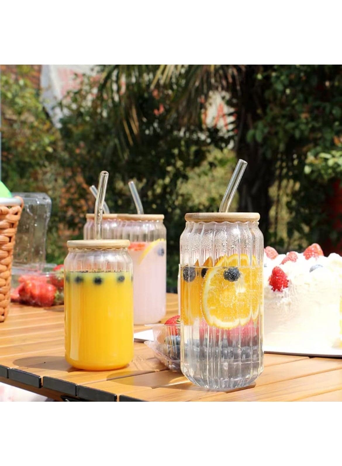 500ml Glass Cup with Bamboo Lid & Straw - Assorted Designs for Hot & Cold Drinks Tumblers (٧)