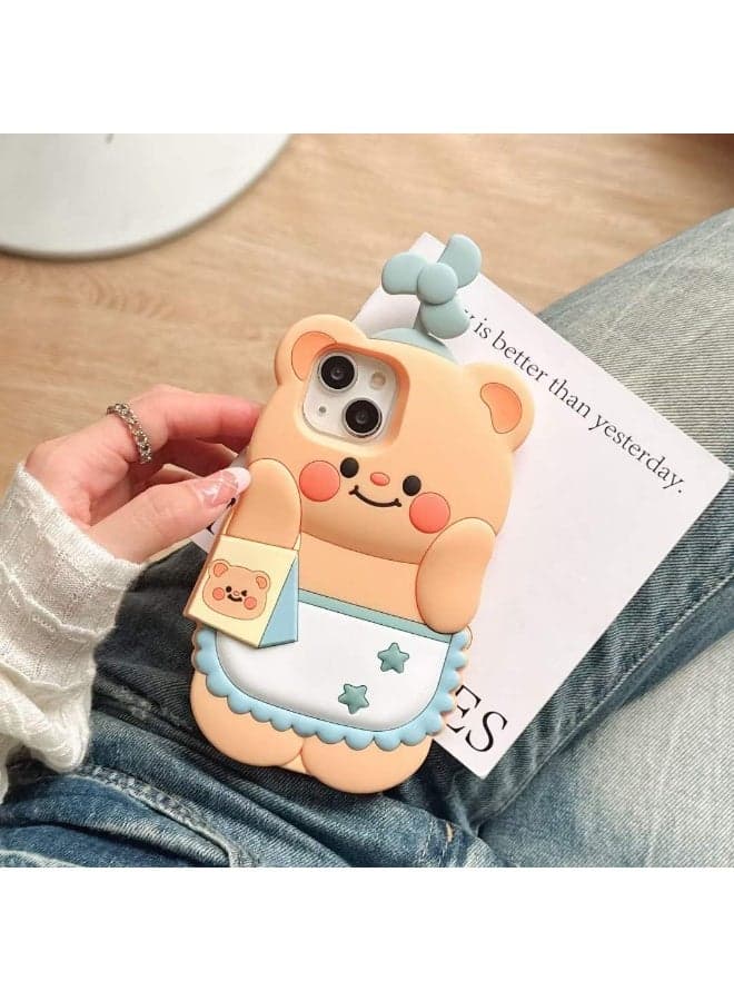 Fekra for iPhone 15 pro Case,Windmill Bear 3D Cute Cartoon Women Girls Kids Soft Silicone Protective Phone Cover Case for iPhone 15 pro (٣)