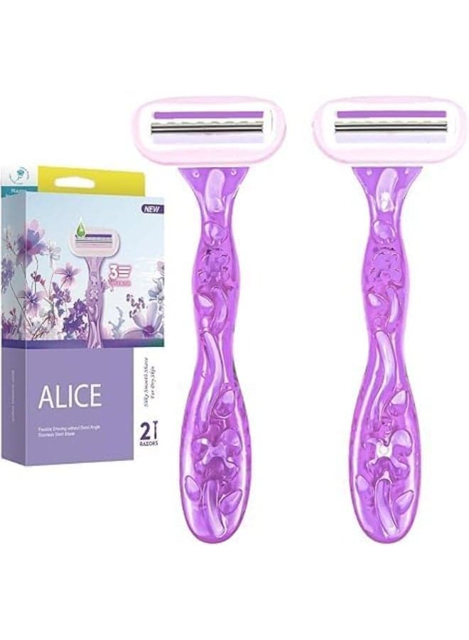 Alice Silky Smooth Shave For Dry Skin 3 Triple Blade 2 Razors Women's Razors & Blades (٢)