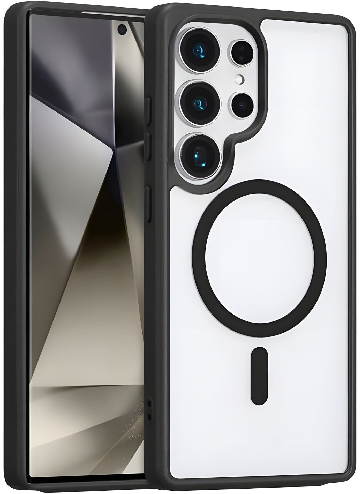 Case Crystal Clear for Samsung Galaxy S24 Ultra Magnetic Clear Cover, Compatible with Wireless Charger and Magsafe Card Wallet, Simplistic Transparent Shockproof and Drop-Proof Case - Black