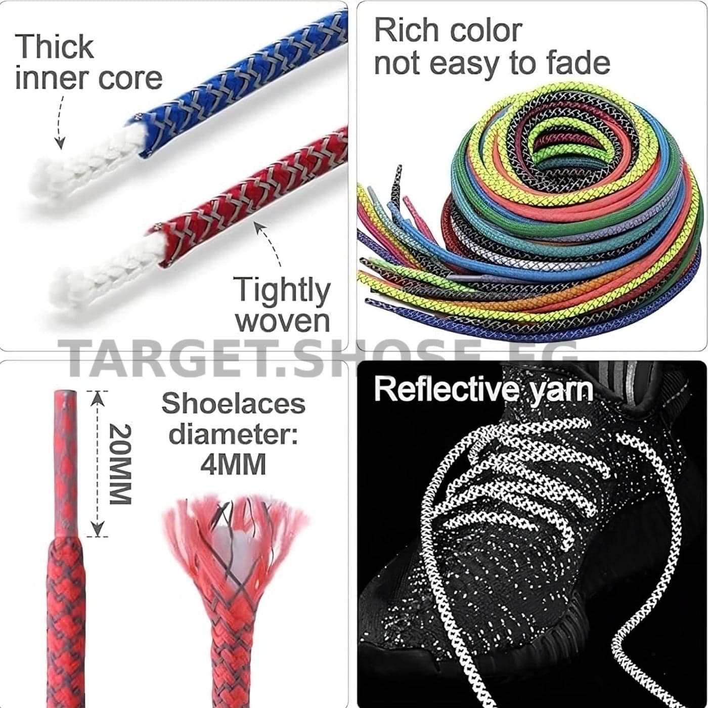 Reflective Shoelace for Sports, Walking, Running, Cycling | Strong and Durable Laces for Sneakers and Casual Shoes | Luminous Laces for Safety at Night | Length 120cm (Light Green, 120cm) (٣)