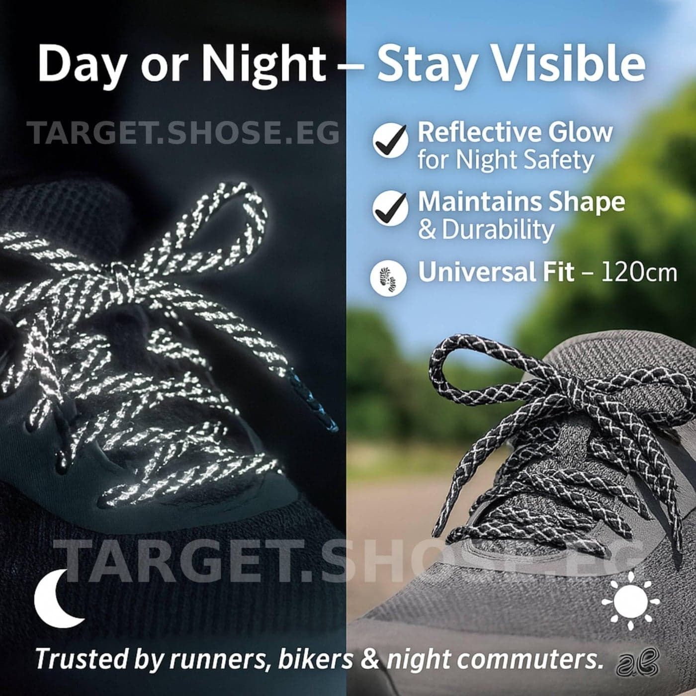 Reflective Shoelace for Sports, Walking, Running, Cycling | Strong and Durable Laces for Sneakers and Casual Shoes | Luminous Laces for Safety at Night | Length 120cm (Light Green, 120cm) (٤)