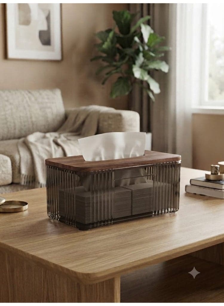 Acrylic Wooden Lid Wipes Storage Box For Kitchen And Bathroom For Living Room Transparent (3)