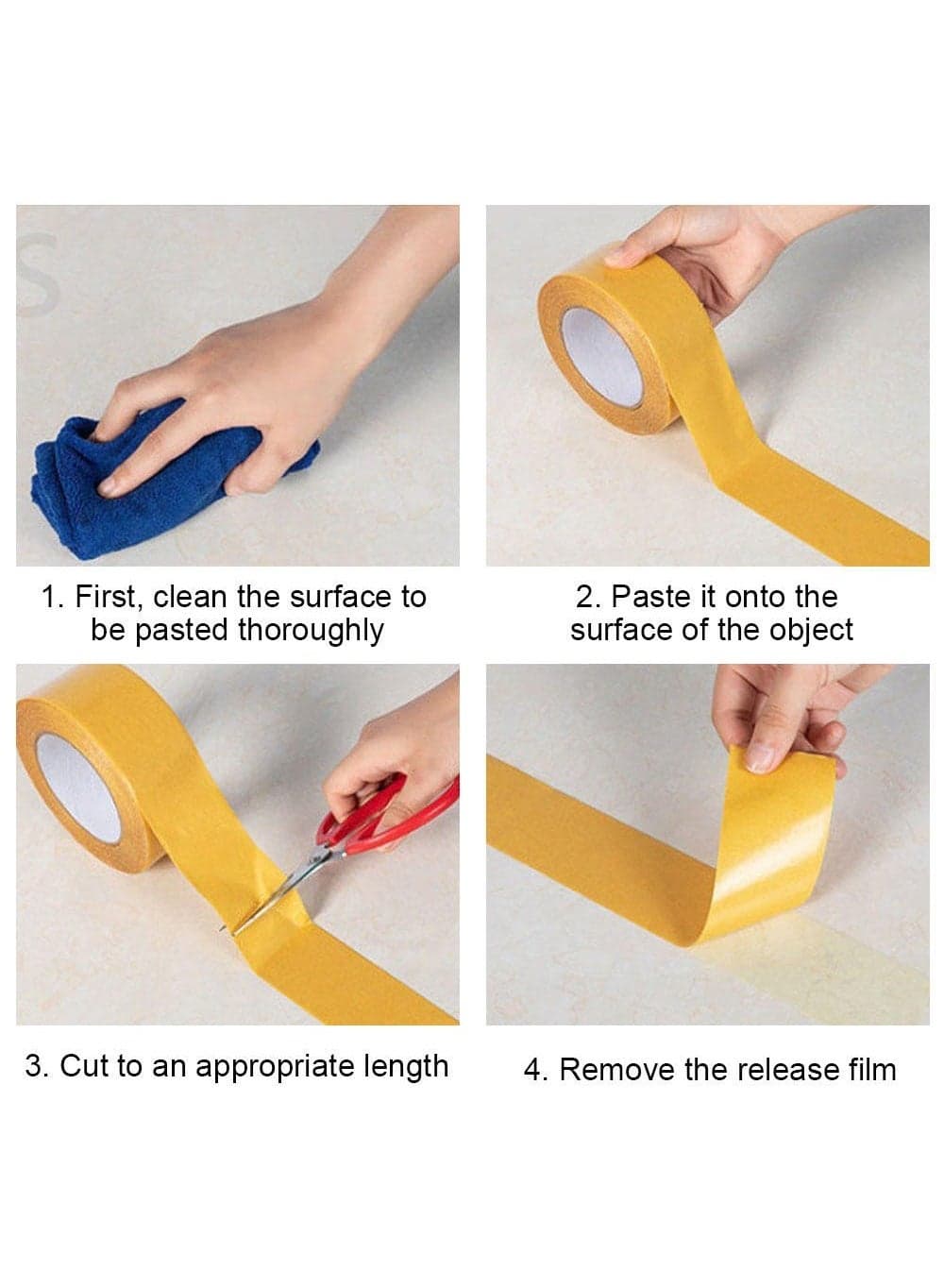 Double-Sided Carpet Tape, Heavy-Duty Rug Gripper And Fabric Mesh Mounting Tape With Strong Adhesion, Reinforced White Gauze Backing, Clean Residue-Free Removal And Easy-Peel Yellow Liner, For Rugs, Mats, Stair-Free Floor Runners, Posters, Crafts And Event Carpeting, Practical Housewarming Gift For Homeowners, 5 cm Wide x 10 m Long (٤)
