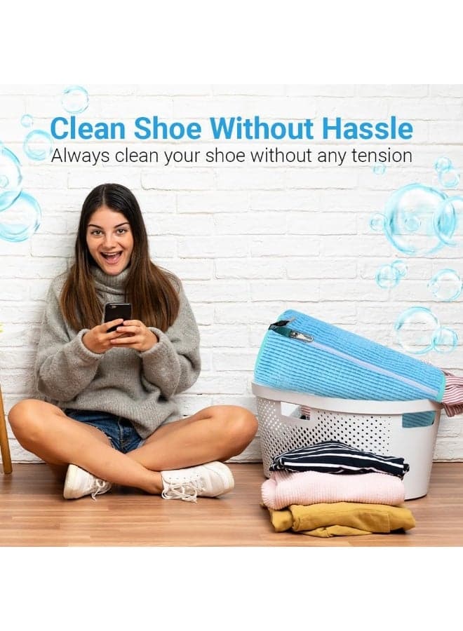 اكياس غسيل الاحذية من كيتشينو، قطعه واحده ، ازرق - اكياس غسيل احذية قابلة لاعادة الاستخدام للغسالة والمجفف، تنظيف عميق 360 درجة للاحذية الرياضية واحذية التنس والشباشب، متينة وتشغيل هادئ، تحمي الاحذية، متعددة Travel Laundry Bags (٨)