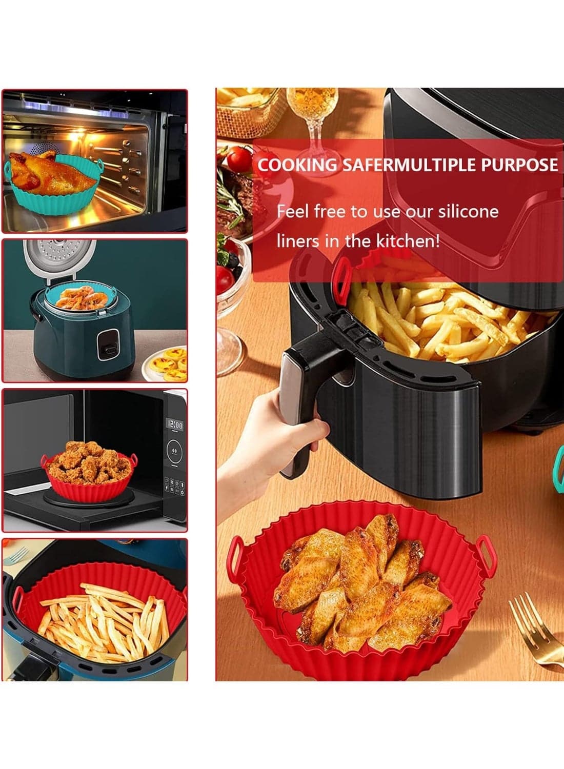 Generic Air Fryer Silicone Baking Pan 2 PCS – Reusable Heat Resistant Cooking & Baking Tray with Handles for Air Fryer & Oven (Multicolor) Kitchen & Home Appliances Parts & Accessories (٣)