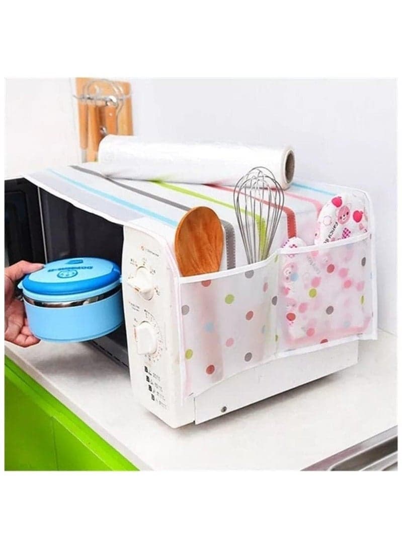 Microwave Oven Dust Cover 85 × 35 cm – Waterproof & Oil-Proof PEVA Microwave Protector with 4 Side Storage Pockets, Multi-Purpose Kitchen Appliance Cover, Foldable Dust Cover Organizer for Microwave, Toaster Oven & Coffee Machine (٤)