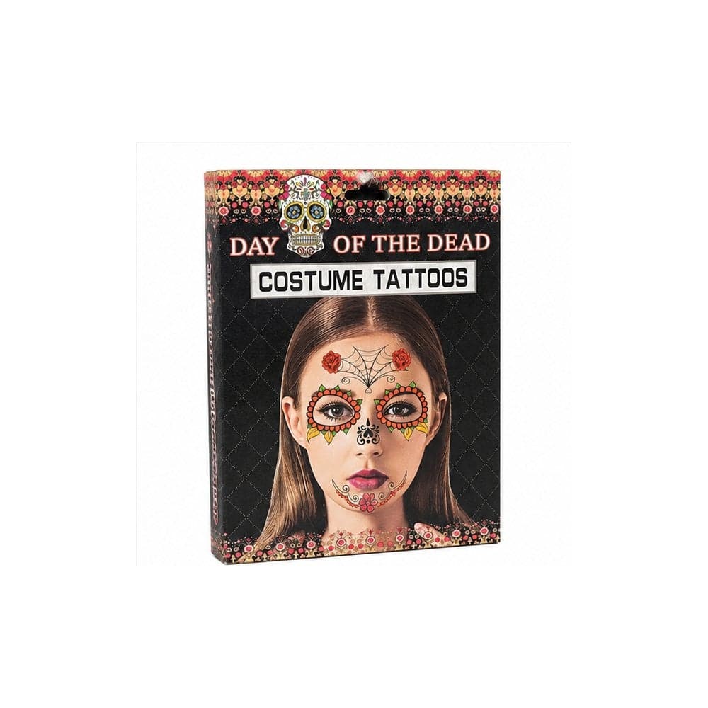 Day of the Dead Costume Tattoos, Sugar Skull Face Tattoo Set for Halloween Basic & Life Skills Toys