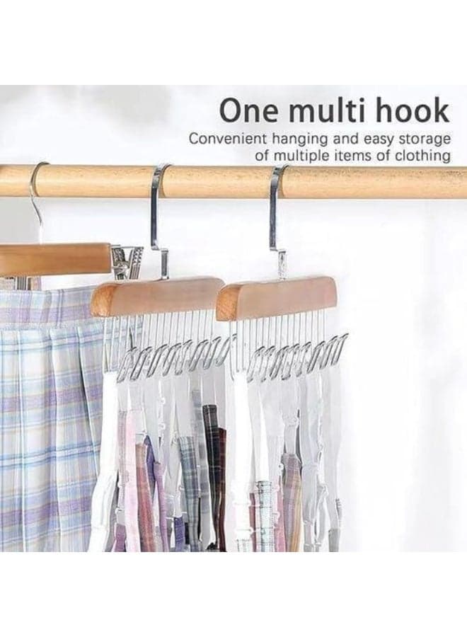Wooden Hanger with 8 Adjustable Hooks - Multi-Purpose Wall Organizer - Assorted Colours Closet Clothes Hangers (7)
