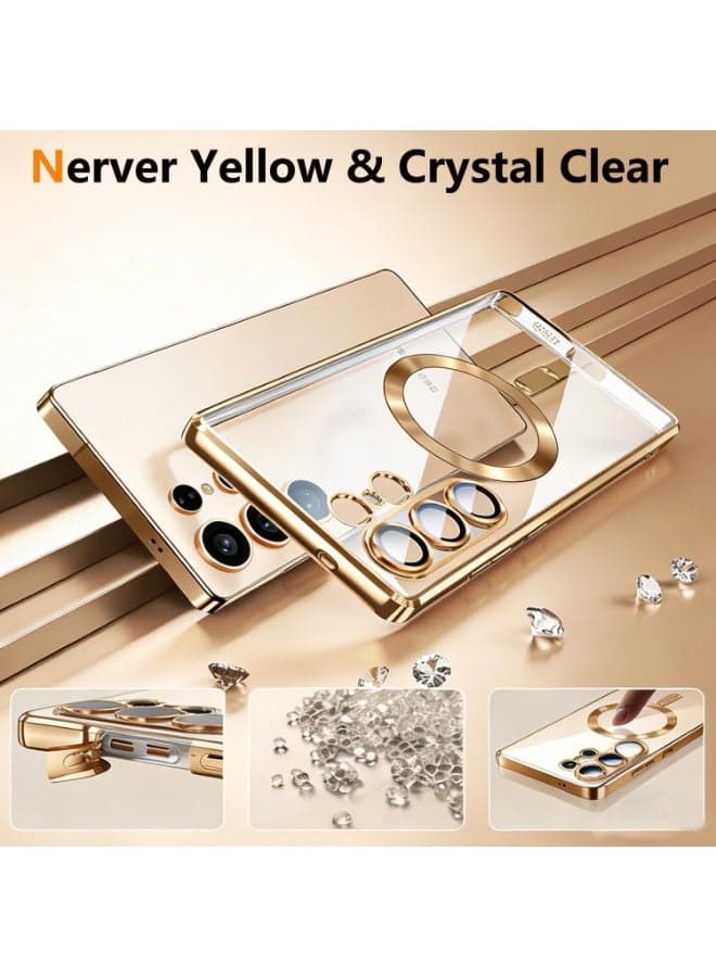 Electroplated Case For Samsung Galaxy S26 Ultra Camera Lens Full Protection Compatible with MagSafe Wireless Charging, Shockproof Soft TPU Phone Magnetic Cover (Gold) (6)