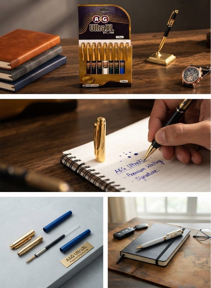 A&G Ultra XL Set of 10 Ballpoint Pens, 1.0 mm, Assorted Colors – Smooth and Clear Writing – Practical Pens for School and Office Use (٣)