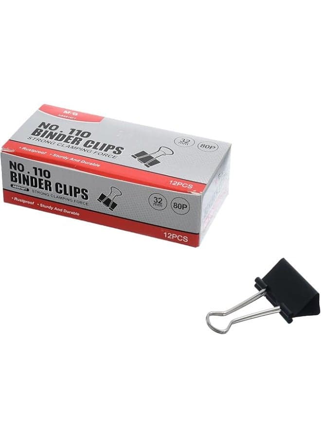 Bulldog Clips, 32mm 12-Pack for Heavy-Duty Binding of Thick Paper Stacks Binder & Paper Clips (٣)