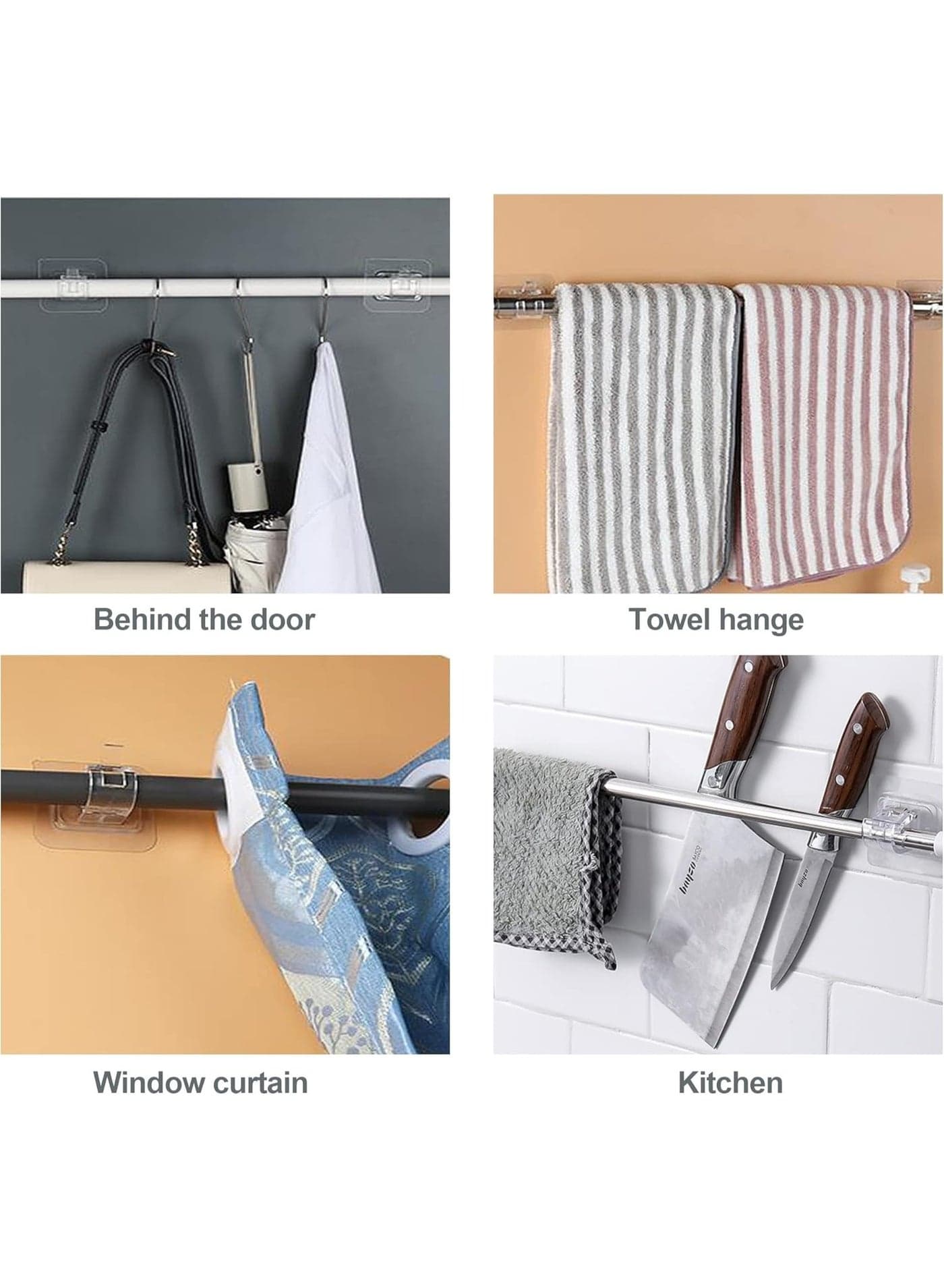 2PCS No Drill Curtain Rod Brackets, Heavy Duty Self Adhesive Hooks No Tools Needed Adjustable for Bathroom Kitchen Living Room Countertop and Wall Organistion (٦)