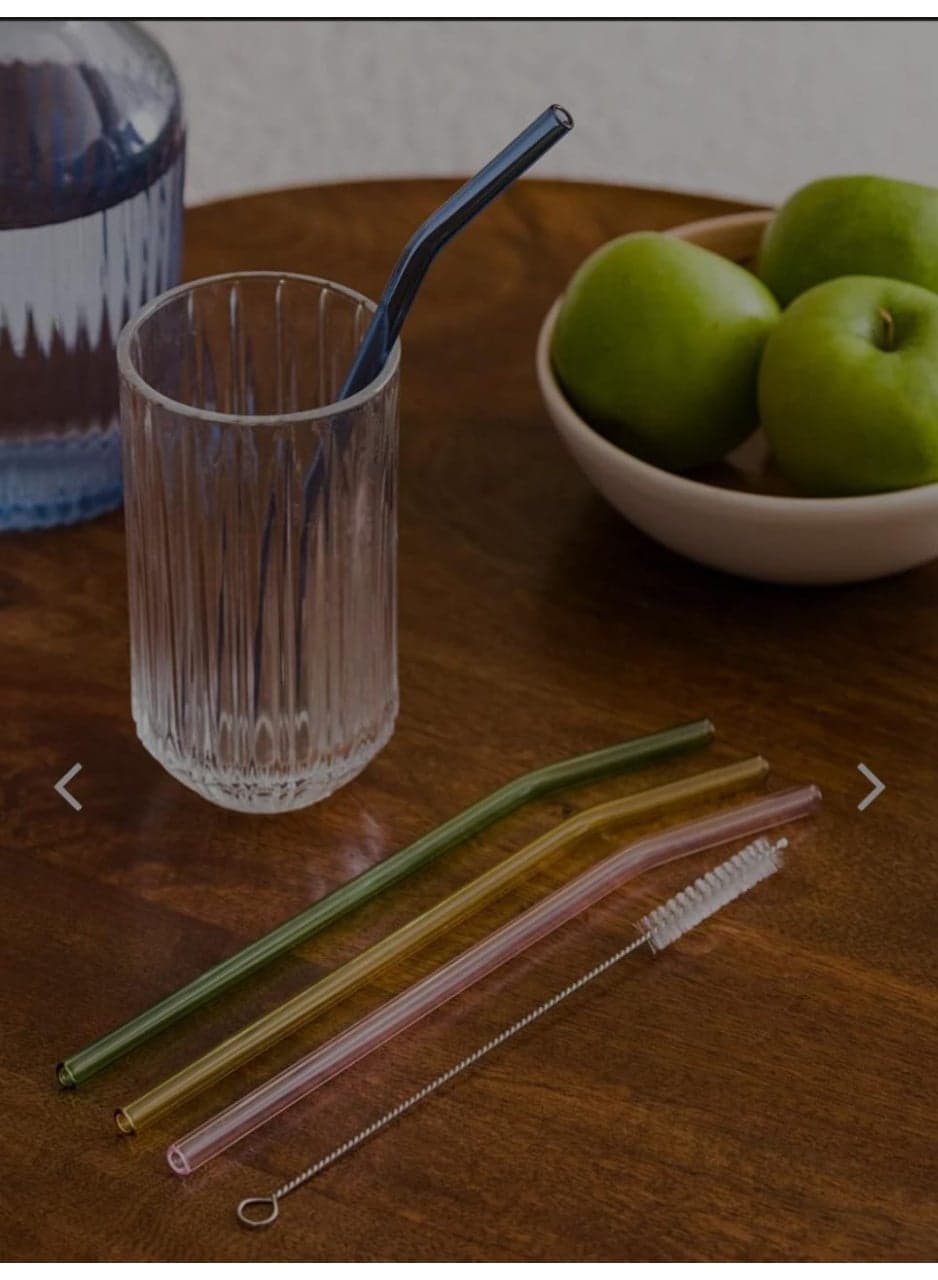 Stylish Glass Straws Reusable Colored Glass Straws with Cleaning Brushes, Perfect for Juices, Coffee, Milkshakes | High Quality Product Cups & Straws