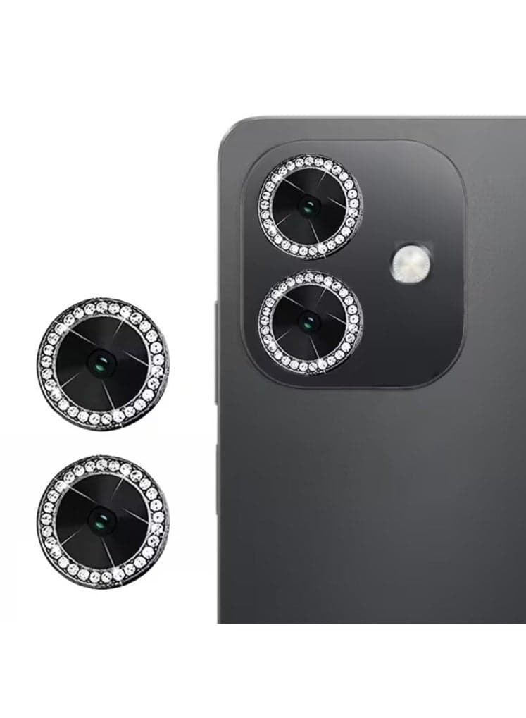 Luxury camera lens studded with rhinestones for Oppo A3X rhinestones, sparkling diamond crystal cover, durable black metal frame (black) Mobile Lens & Lens Protectors