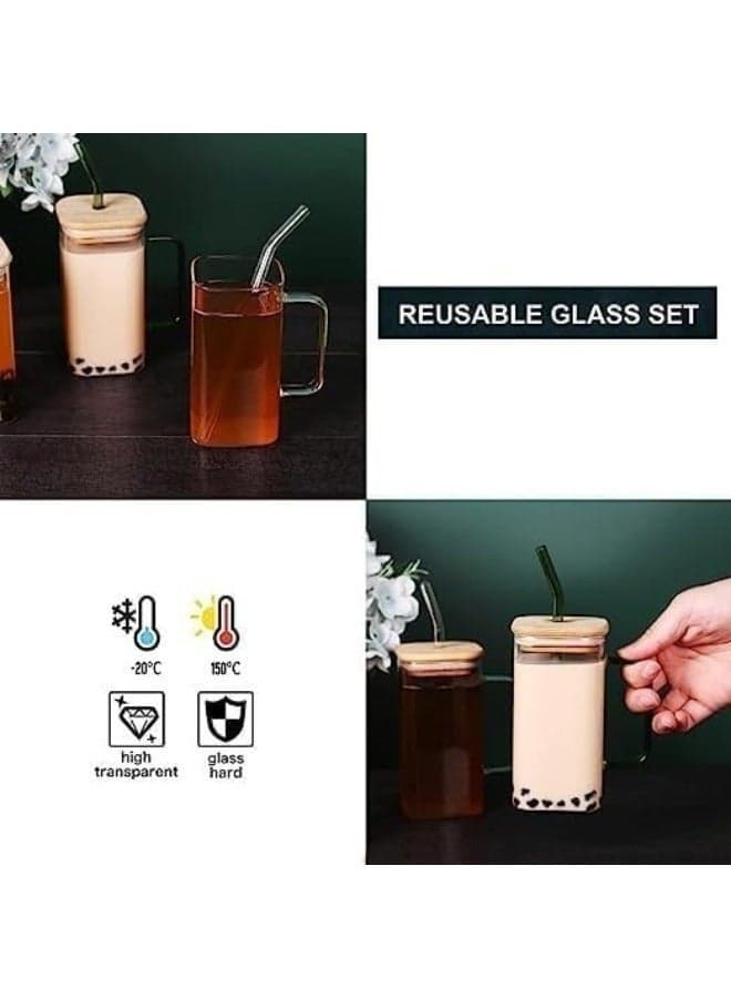 Reusable Glass Coffee Cup 400ml with Lid & Straw – Clear Glass Tumbler for Smoothies, Juice, Iced Coffee & Beverages – Spill-Resistant Travel Sipper Mug for Home, Office & Outdoor Use (Multicolor, Pack of 1) (5)