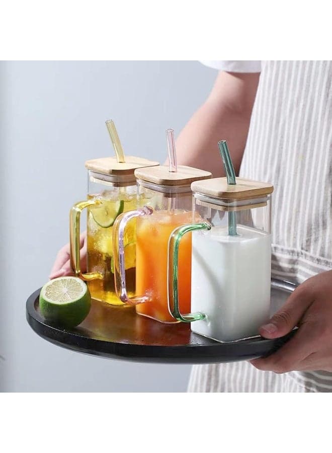 Reusable Glass Coffee Cup 400ml with Lid & Straw – Clear Glass Tumbler for Smoothies, Juice, Iced Coffee & Beverages – Spill-Resistant Travel Sipper Mug for Home, Office & Outdoor Use (Multicolor, Pack of 1) (6)