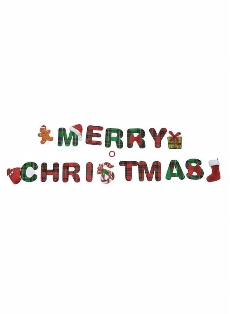 Merry Christmas Paper Banner – Checkered Design Home Decor Ornaments