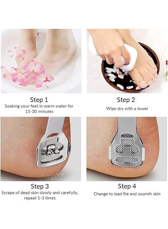 Professional Callus Remover And Corn Plane Set With Foot Rasp And 10 Replacement Blades – Stainless Steel Pedicure Tool For Removing Hard Dead Skin, Corns And Cracked Heels Hand & Foot Treatment (٨)