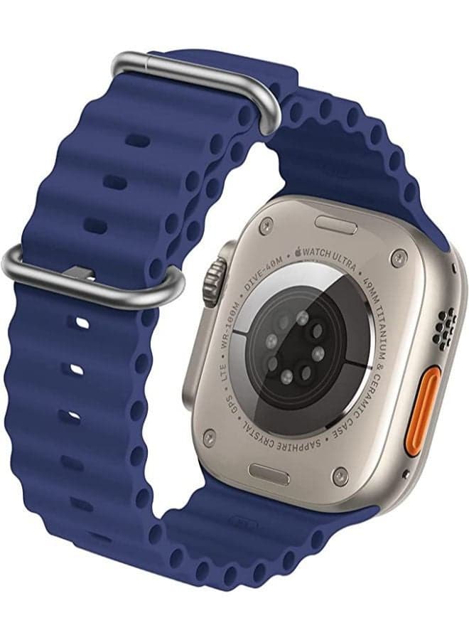 Silicone Hole Wavy Strap Compatible with Apple watch series 8 Ultra 49mm | 8 Ultra | 7 | 6 | 5 | 4 | 3 | SE Midnight Blue Smartwatch Bands (2)
