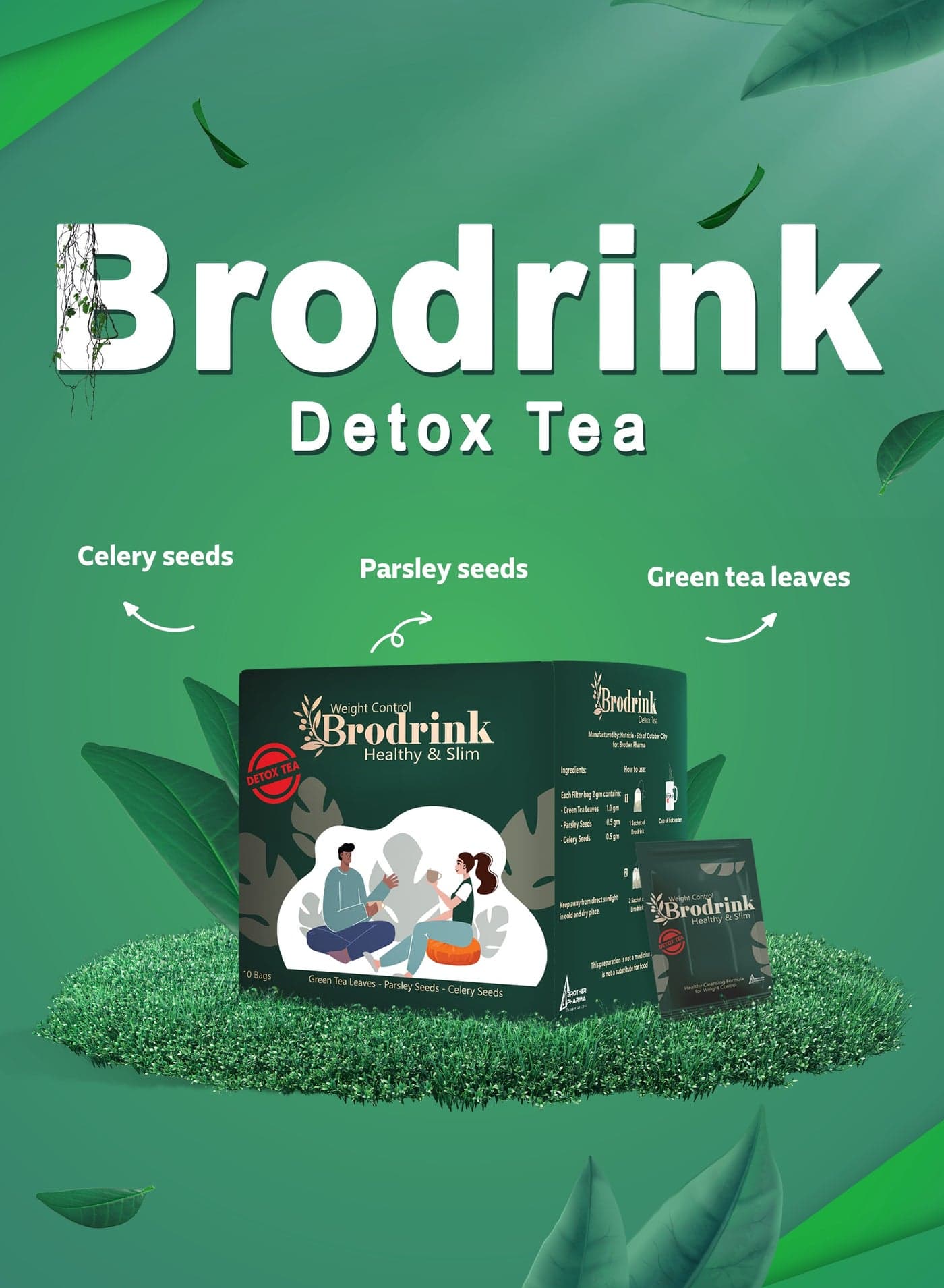 BroDrink Detox Tea – Parsley, Celery & Green Tea, Antioxidant Rich, Supports Weight Management & Skin Health, 10 Teabags Cleansing & Detox (2)