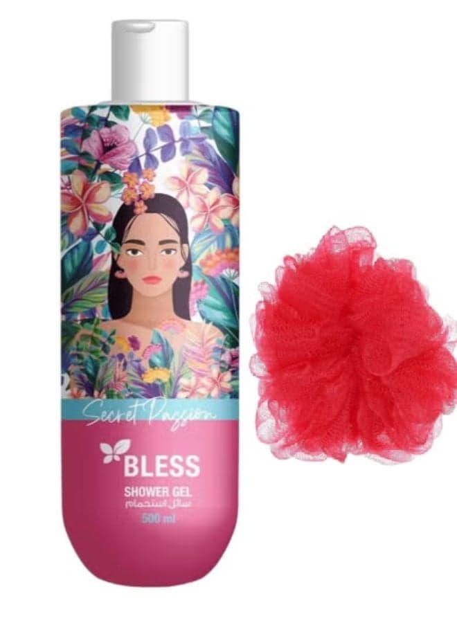 Bless Shower Gel Secret Passion 500 Ml + Lofa Multi-Color Shower Gels & Body Wash
