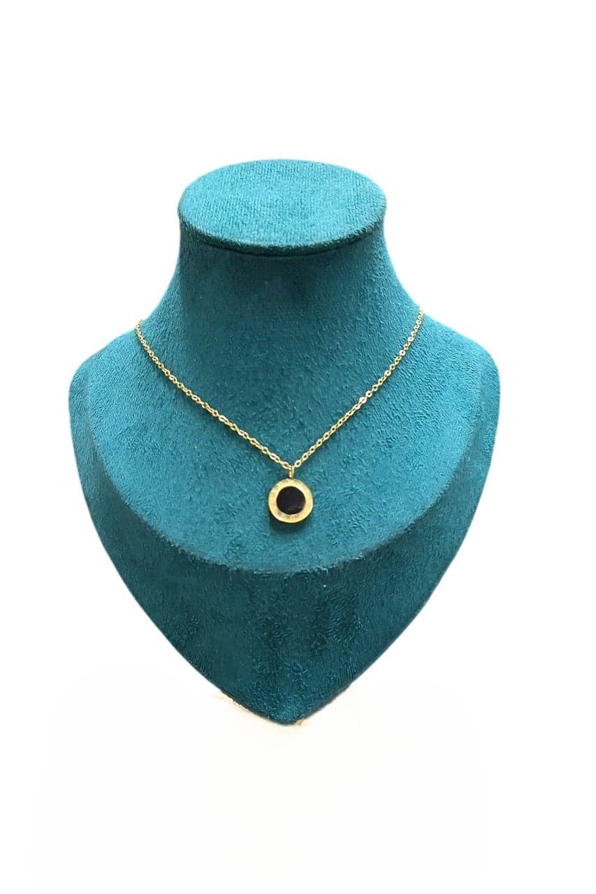 MANIKAN women's necklace Stainless Steel, Dainty Gold Circle Pendant Necklace, Minimalist Design (1, BLACK, ONE SIZE)