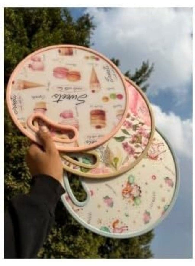 Round Decorative Plastic Cutting Board with Handle – Printed Chopping Board for Kitchen Prep & Serving Kitchen Utensils & Gadgets