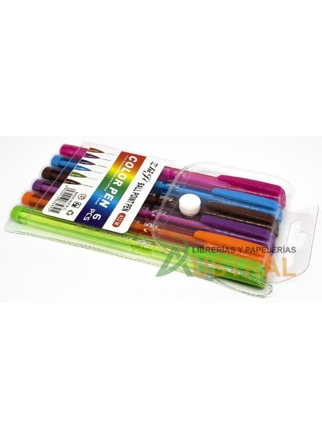 Ball Point Pen Set with PVC Storage Pouch Multicolour 6 Pieces 1.0mm 432M Ballpoint Pens (٤)