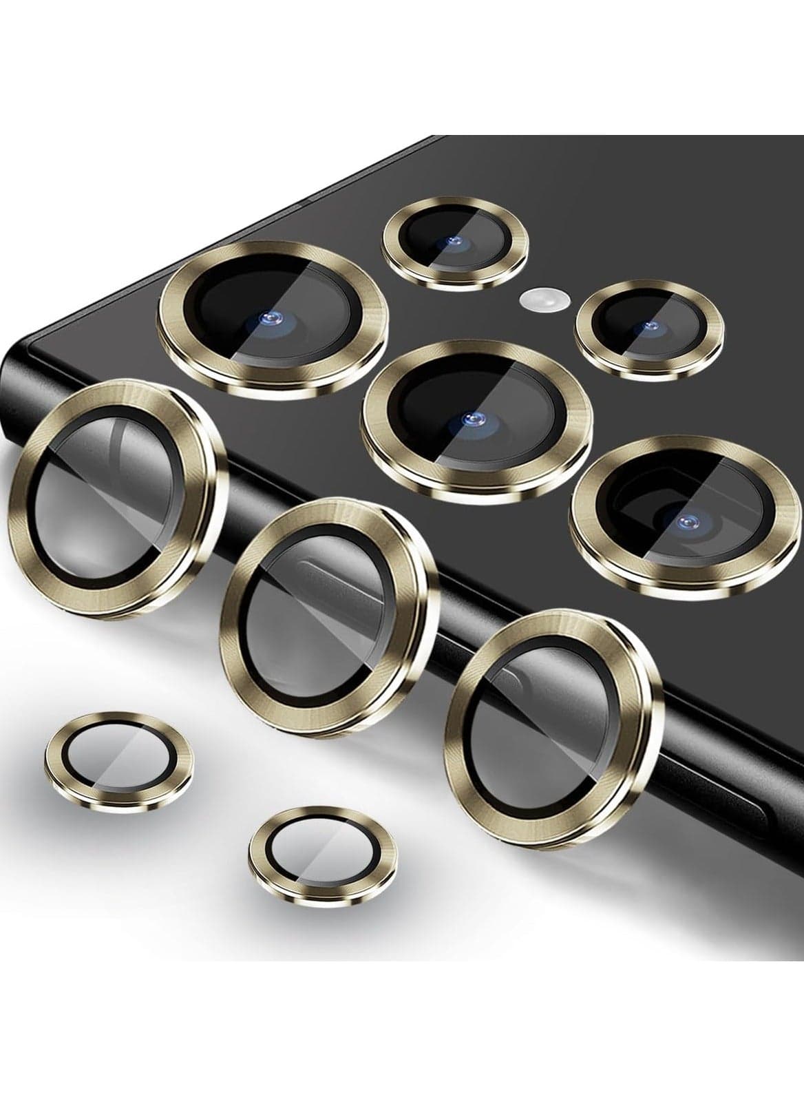 Camera Lens Protector for Samsung Galaxy S24 Ultra Tempered Glass Aluminum Alloy Ring Lens Cover(Gold)