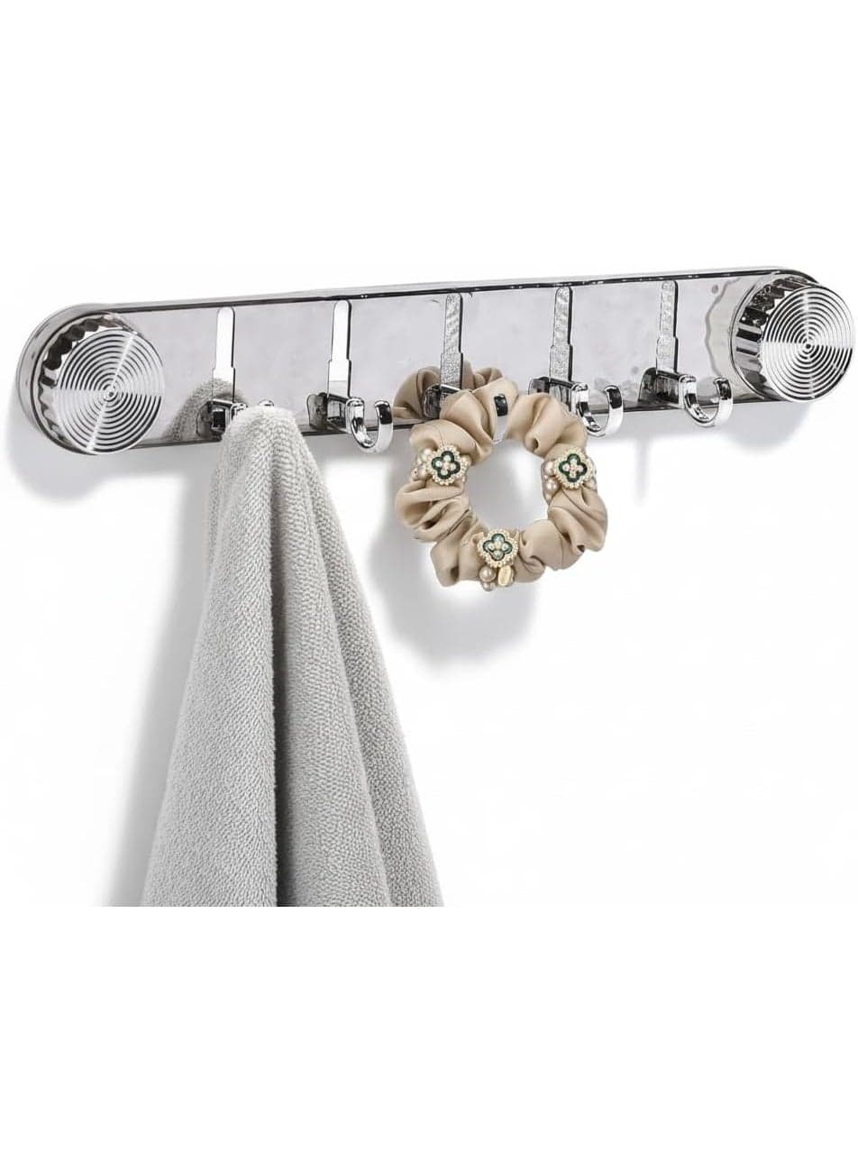 Wall & Door Clothes Hook Rack with 5 Movable Hooks – No Nails, No Drilling, No Adhesive – Strong Suction Cup – Transparent Multi-Purpose Organizer for Clothes, Bags & Towels Closet Clothes Hangers (٦)