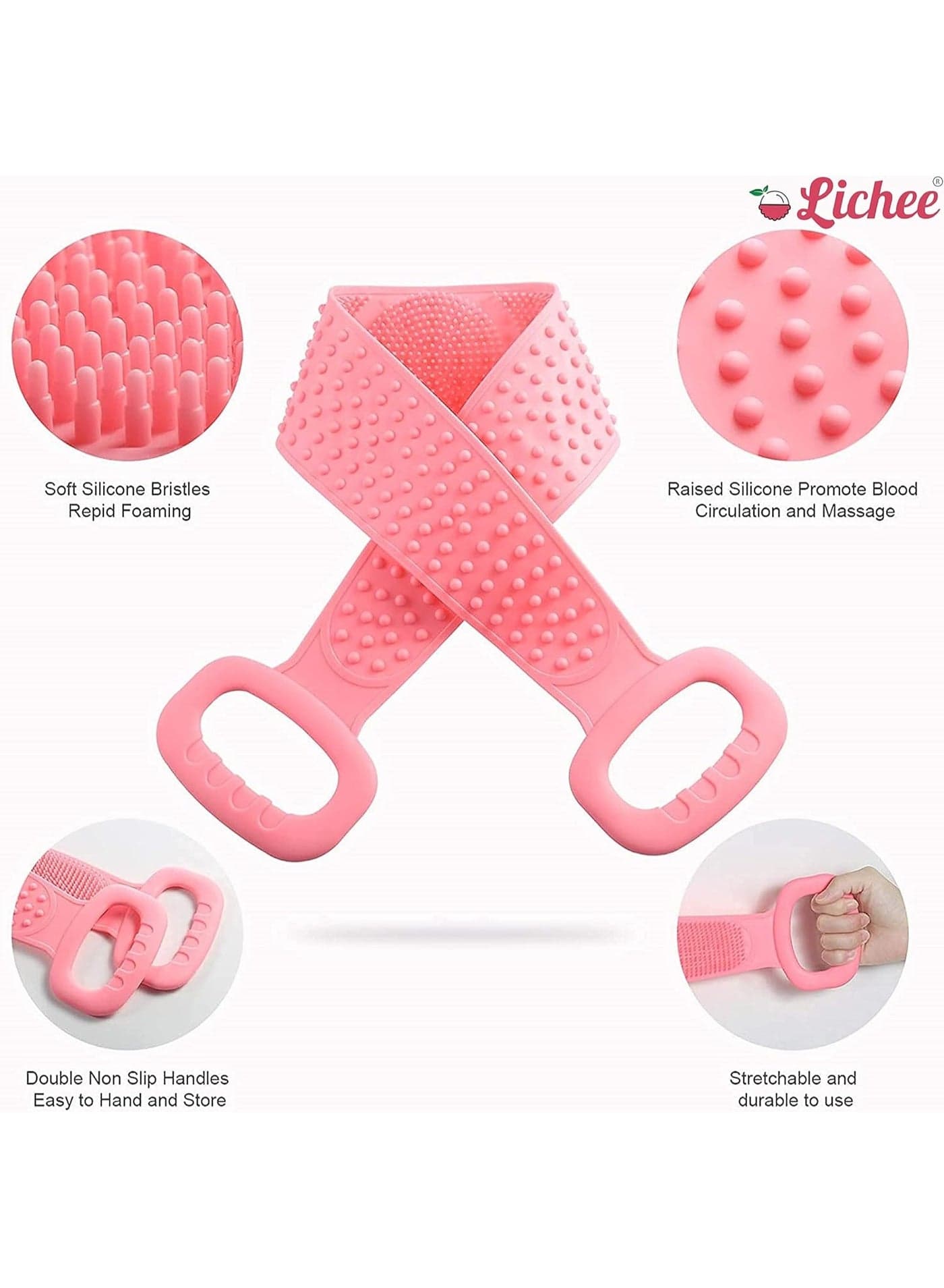 Double Sided Silicone Bath Brush, Deep Cleansing and Massage, Exfoliating Loofah for Dead Skin Removal, Easy to Clean, Suitable for All Ages, Perfect for Bathing Baby, Men and Women (Pink) Body Brushes (٢)