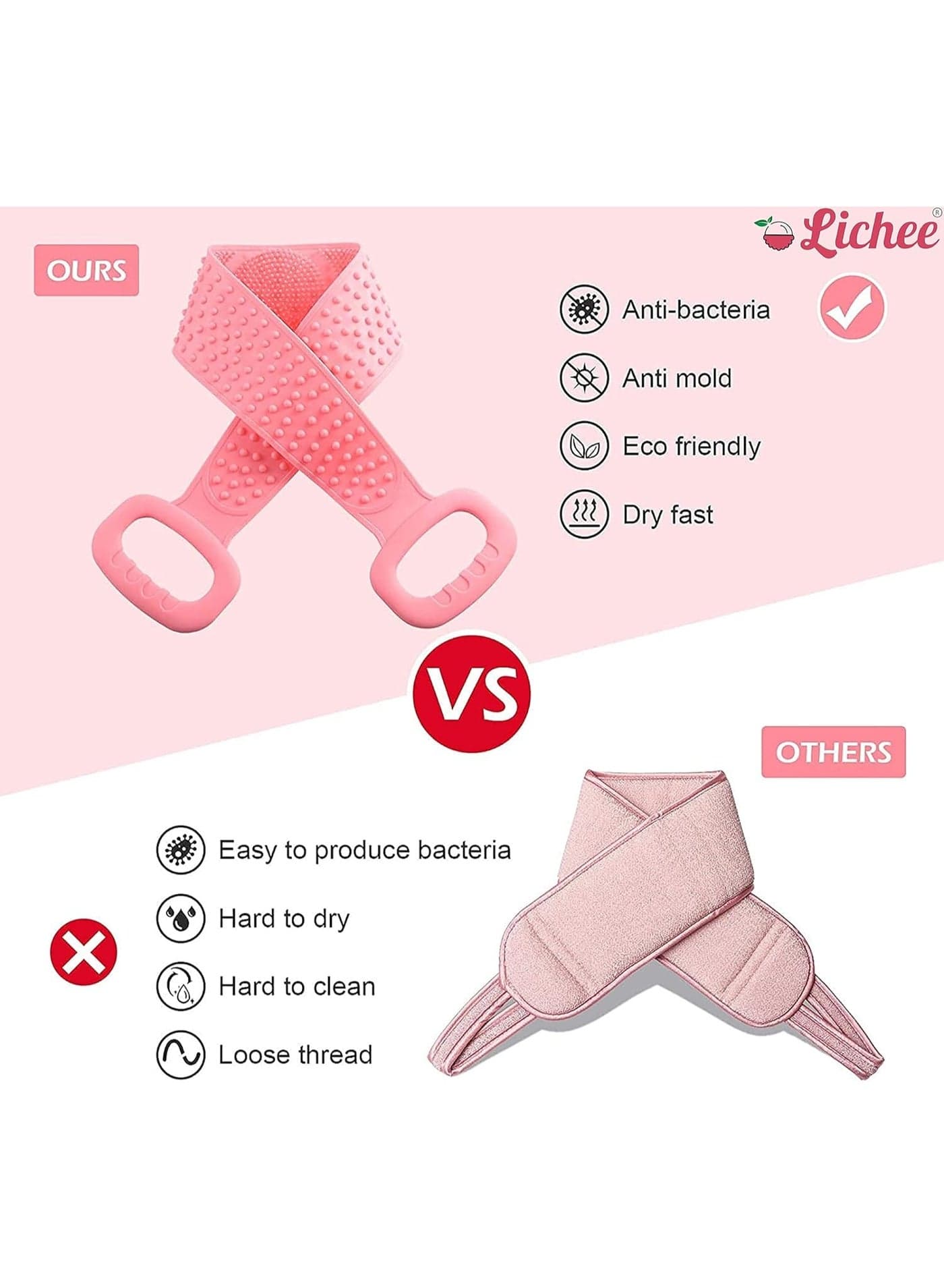 Double Sided Silicone Bath Brush, Deep Cleansing and Massage, Exfoliating Loofah for Dead Skin Removal, Easy to Clean, Suitable for All Ages, Perfect for Bathing Baby, Men and Women (Pink) Body Brushes (٣)