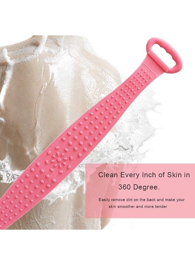 Double Sided Silicone Bath Brush, Deep Cleansing and Massage, Exfoliating Loofah for Dead Skin Removal, Easy to Clean, Suitable for All Ages, Perfect for Bathing Baby, Men and Women (Pink) Body Brushes (٥)