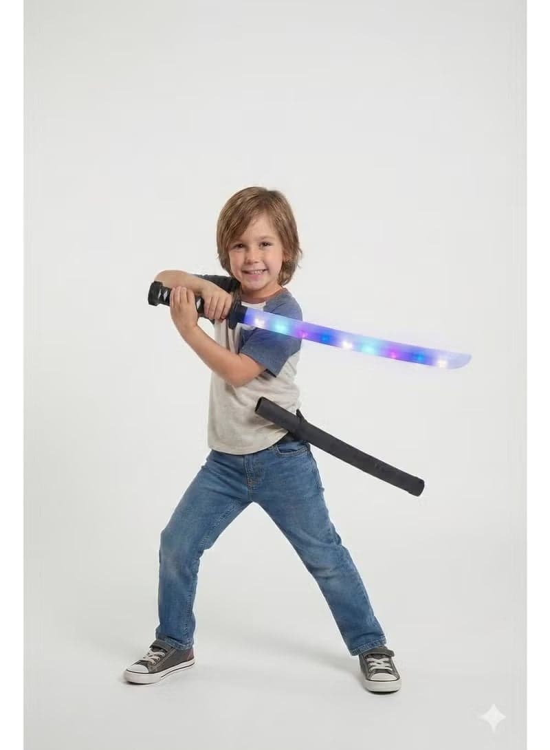 Electric LED Light Up Sword Toy 68cm – Musical Samurai Katana Blade with Sheath | Flashing Ninja Weapon for Kids Costume & Role Play | Motion Activated Sound Effects | Interactive Combat Cosplay Prop | Birthday Gift for Boys (3)
