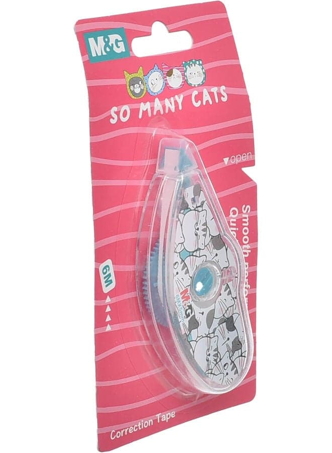 So Many Cats Corrector Tape, Precise and Stylish Corrections, 6m, Easy Application, Assorted Color (٤)