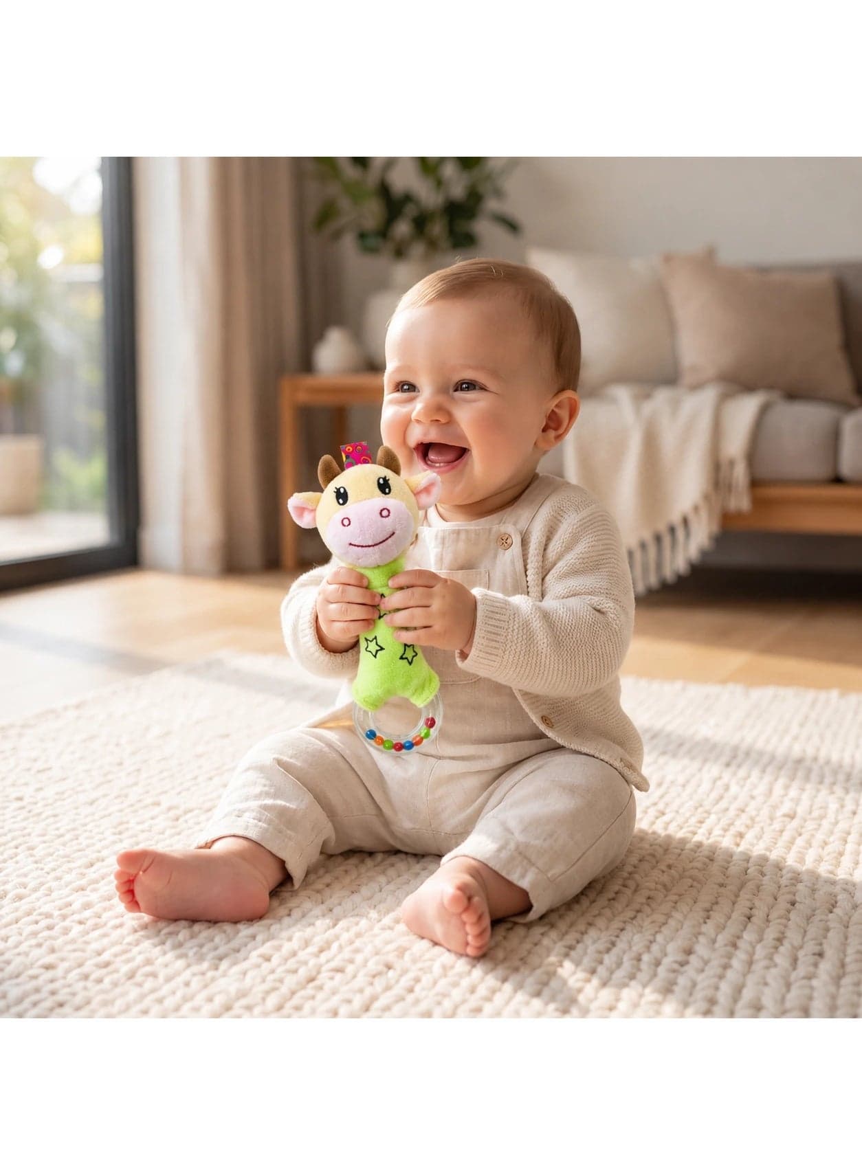 Baby Rattle and Squeak Toy – Soft Plush Developmental Sensory Toy for Newborns and Infants 0-12 Months, 18 cm (4)