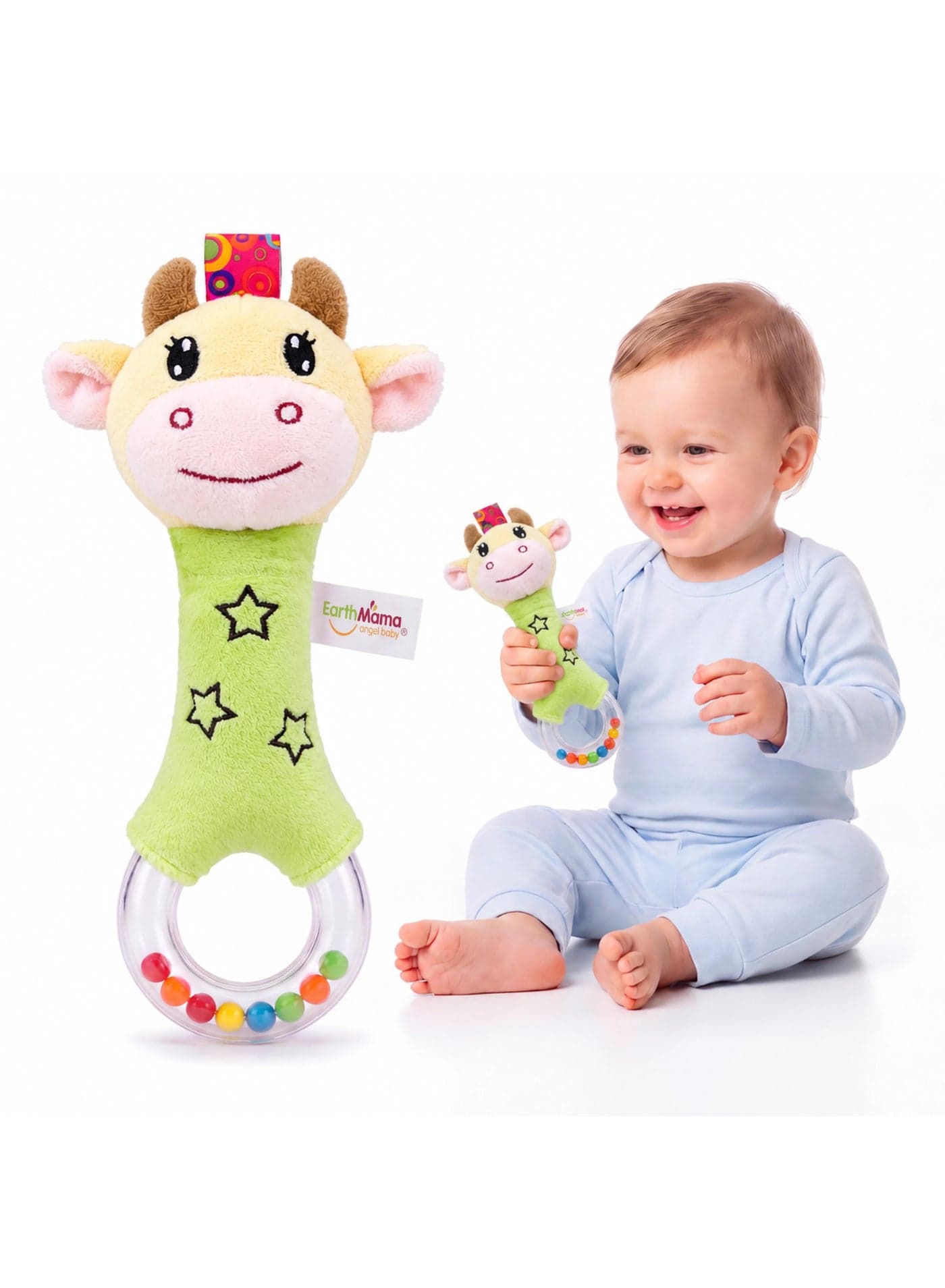 Baby Rattle and Squeak Toy – Soft Plush Developmental Sensory Toy for Newborns and Infants 0-12 Months, 18 cm (2)
