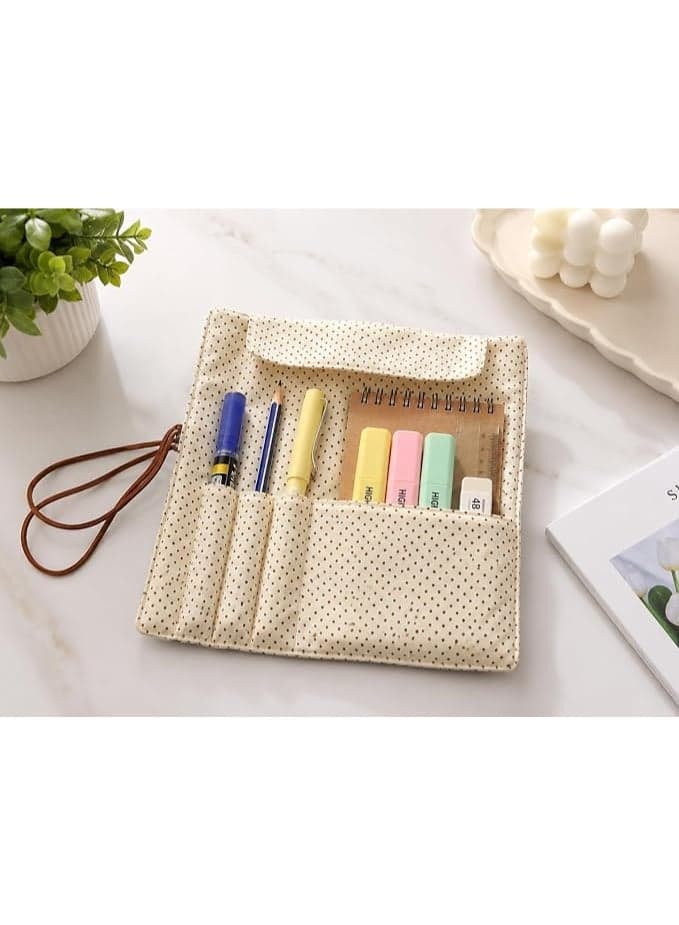 Roll-Up Canvas Pencil Case with Cute Rabbit Design (Blue) + 3 Permanent Magic Inkless Pens – Expandable Pen Holder Bag with Elastic Band (3)