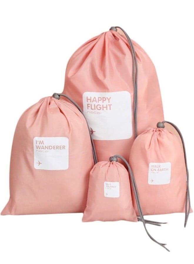 4-Piece Nylon Travel Bag Set – Water-Resistant Drawstring Pouches for Accessories, Makeup, and Daily Essentials – Small, Durable, Multi-Purpose Organizer for Home, Office, and Travel – Convenient Storage Solution – Pink Cosmetic & Toiletry Bags
