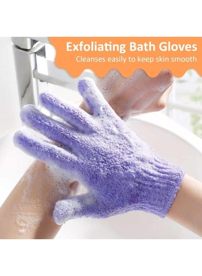 Exfoliating Bath Gloves Set 1 Pair Dual Texture Shower Scrubber Dead Skin Remover One Size Fits Most Random Color (١٠)