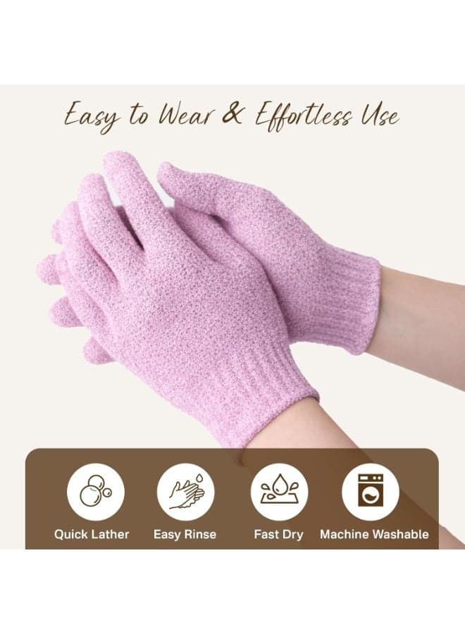 Exfoliating Bath Gloves Set 1 Pair Dual Texture Shower Scrubber Dead Skin Remover One Size Fits Most Random Color (٦)