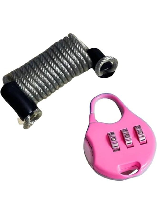 Heavy Duty 4-Digit Combination Lock with Anti-Theft Steel Spring Rope, Brass Chrome Finish, Resettable Code, Secure for Luggage, Gym Lockers, Dorm Lockers, Vans, and Safes (Pink) Padlocks & Hasps